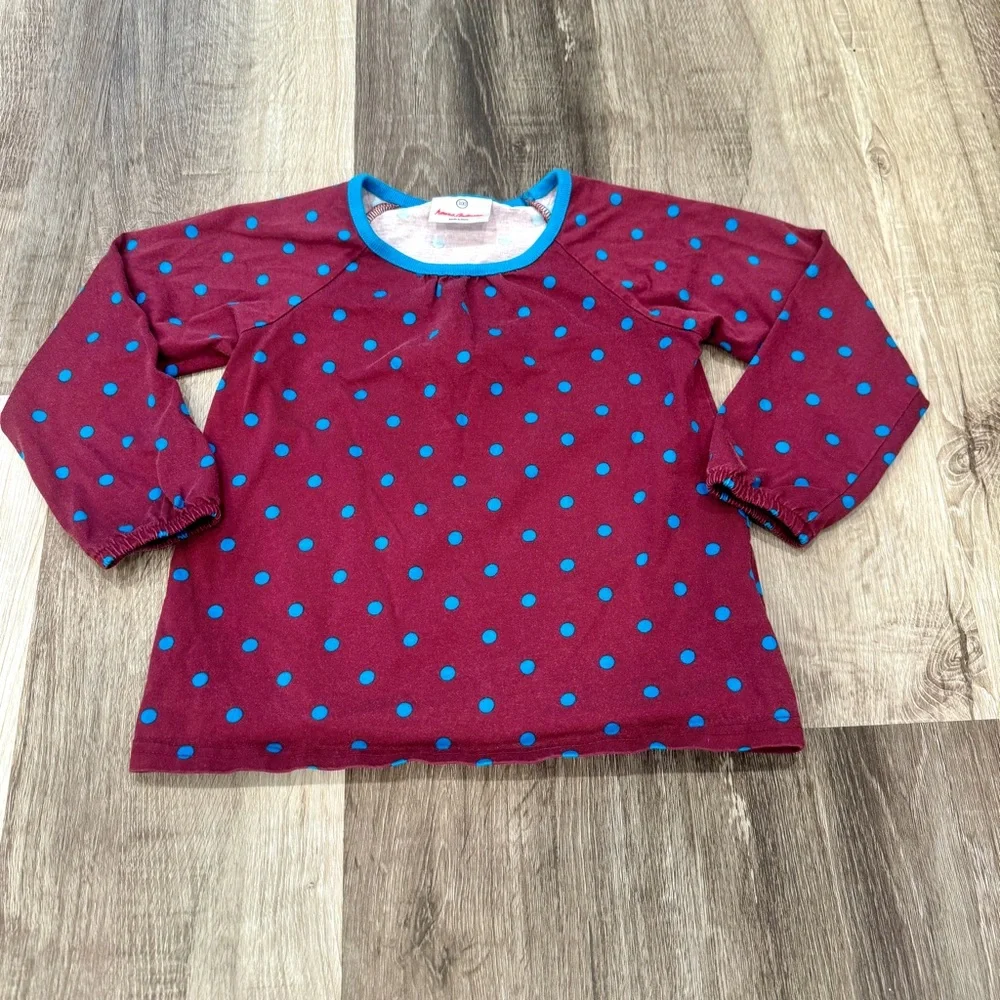 Hanna Andersson Long Sleeve Top Girls 4 (100) Polkadot Brown Blue 100% Cotton